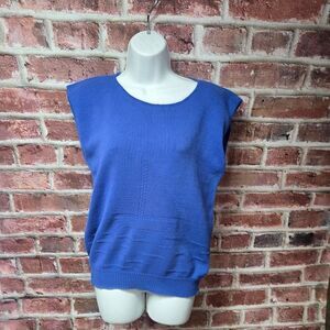Vintage 90s Lauren Knitwear Sweater Vest Large Blue Nautical Knit Sleeveless